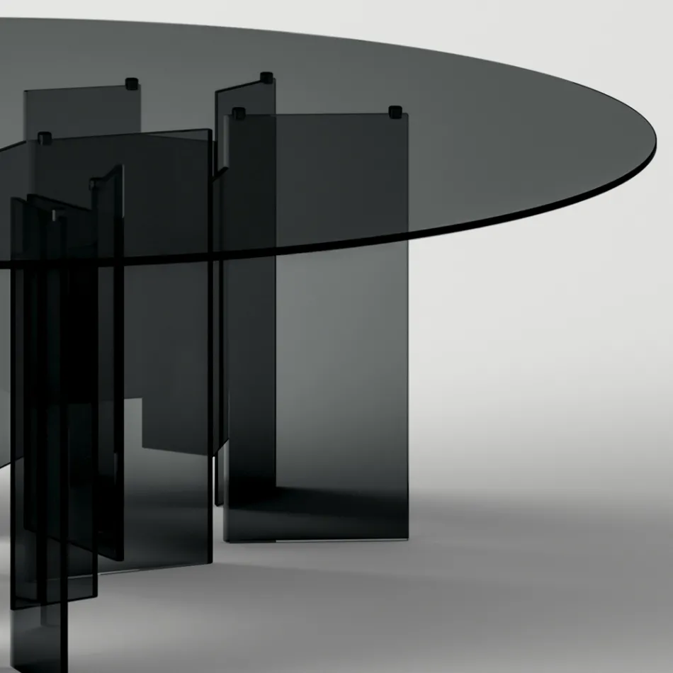 Ronde eettafel in extra helder of rookglas Made in Italy - Thommy Viadurini