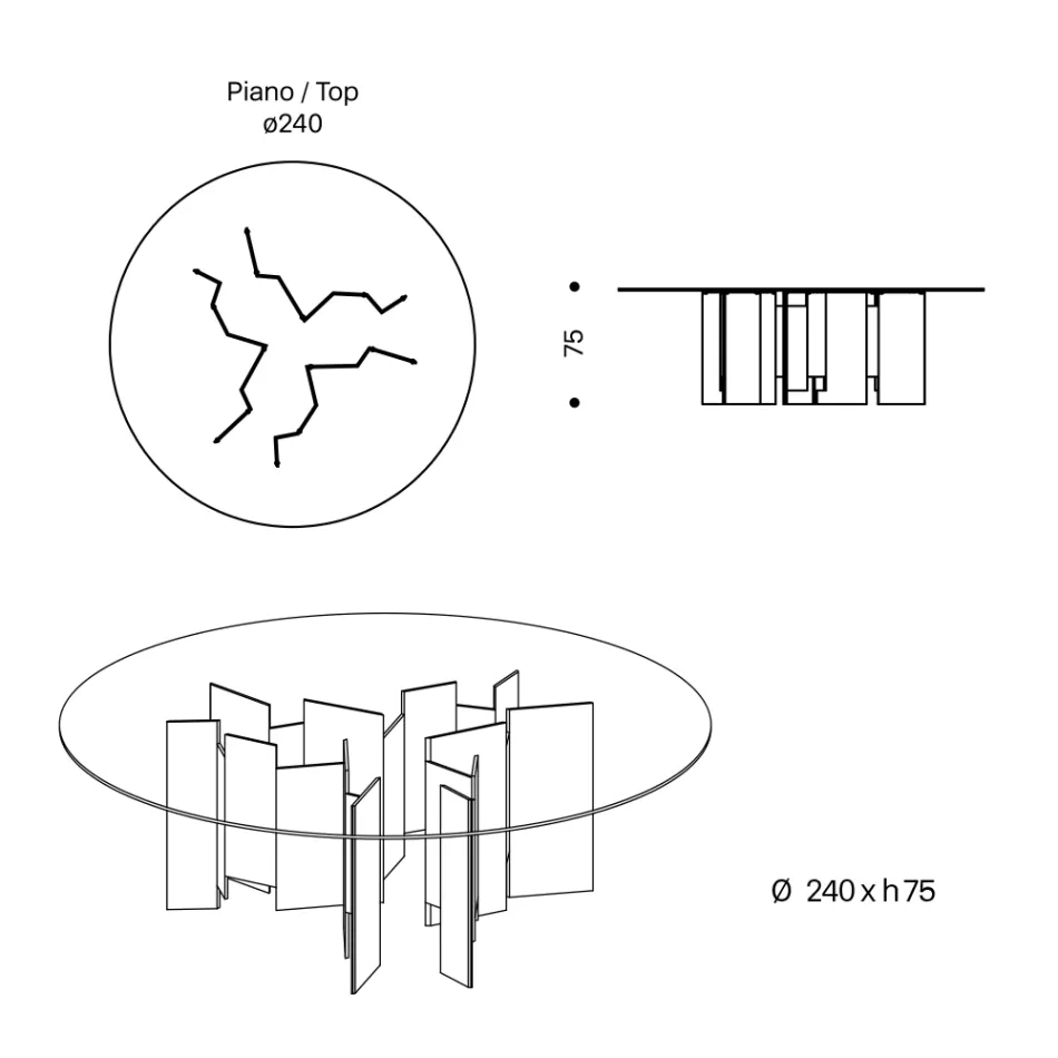 Ronde eettafel in extra helder of rookglas Made in Italy - Thommy Viadurini