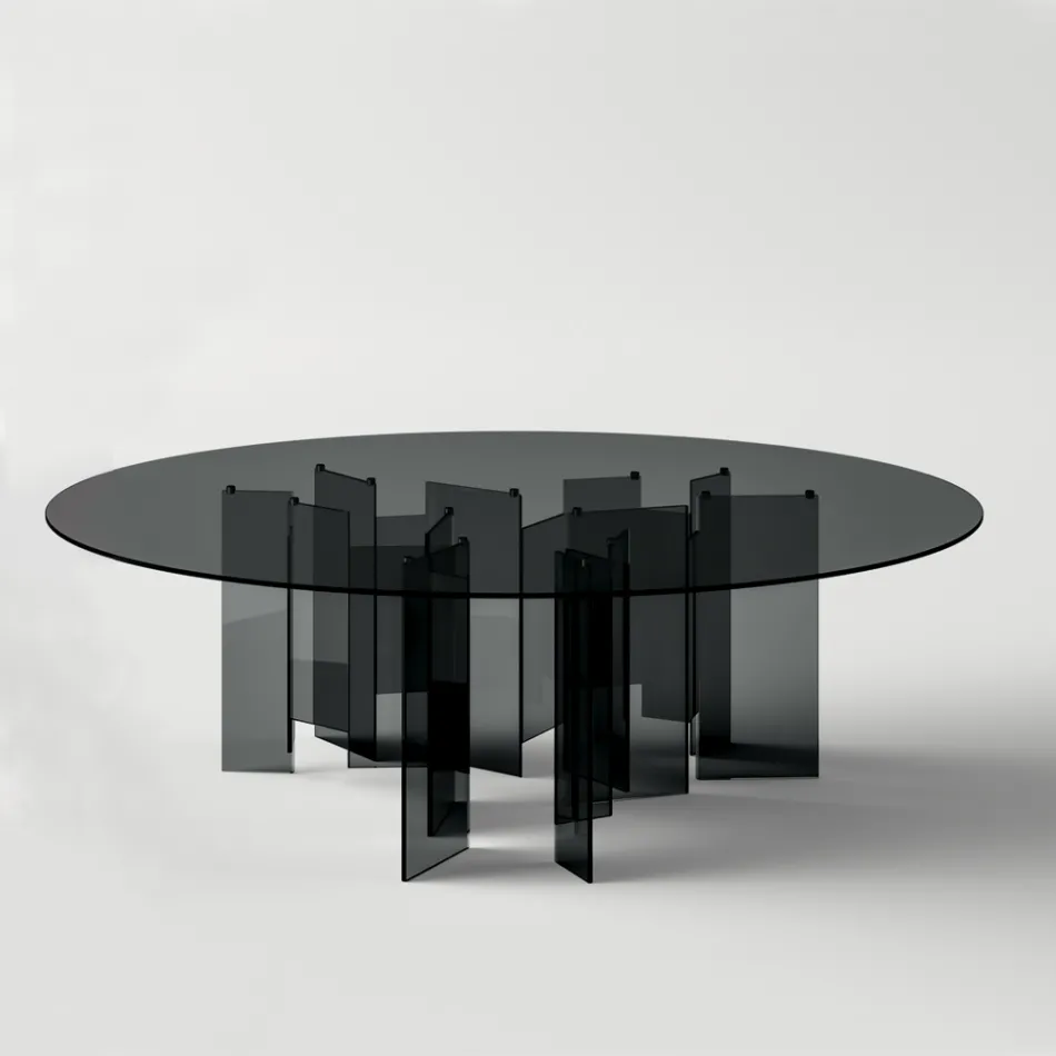 Ronde eettafel in extra helder of rookglas Made in Italy - Thommy Viadurini