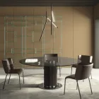 Ronde eettafel van rookglas met houten onderstel Made in Italy - Rondo Viadurini