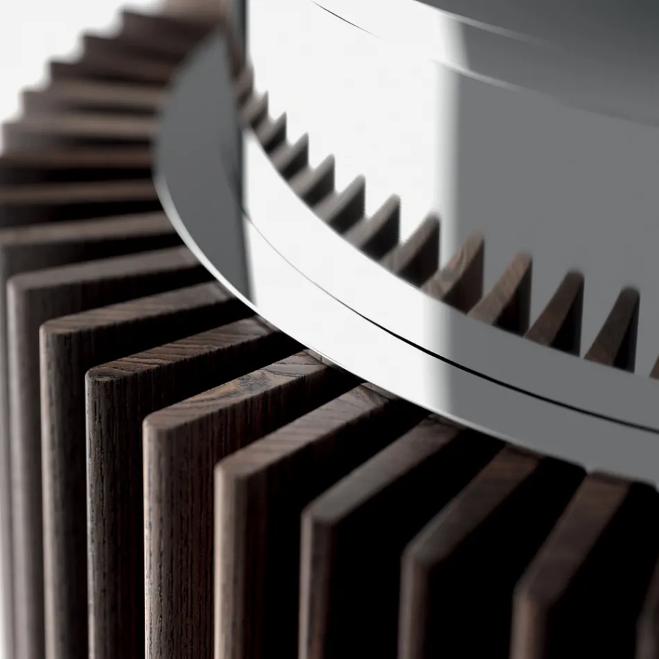 Ronde eettafel van rookglas met houten onderstel Made in Italy - Rondo Viadurini