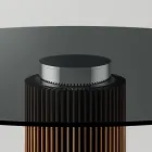 Ronde eettafel van rookglas met houten onderstel Made in Italy - Rondo Viadurini