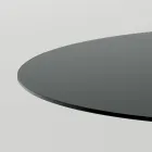 Ronde eettafel van rookglas met houten onderstel Made in Italy - Rondo Viadurini