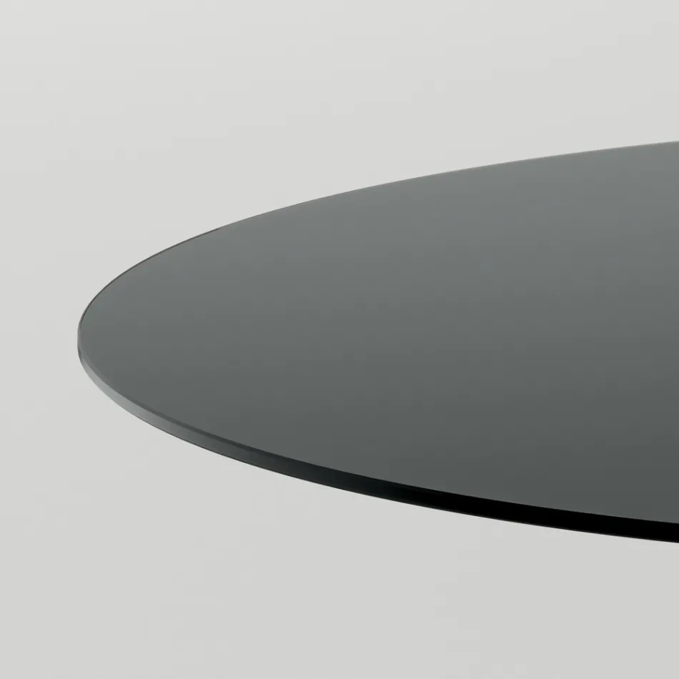 Ronde eettafel van rookglas met houten onderstel Made in Italy - Rondo Viadurini