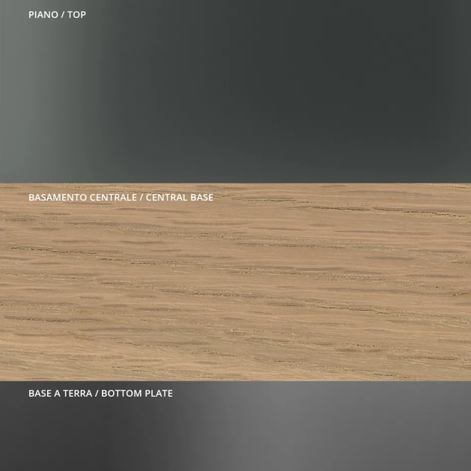 Ronde eettafel van rookglas met houten onderstel Gemaakt in Italië - Rondo Viadurini