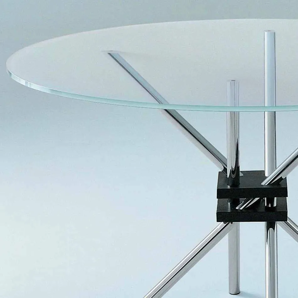 Ronde eettafel in gehard glas en staal Made in Italy - Trebbiano Viadurini