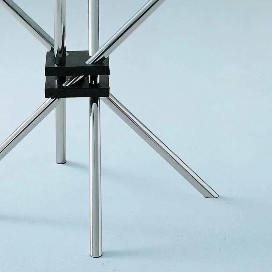 Ronde eettafel in gehard glas en staal Made in Italy - Trebbiano Viadurini