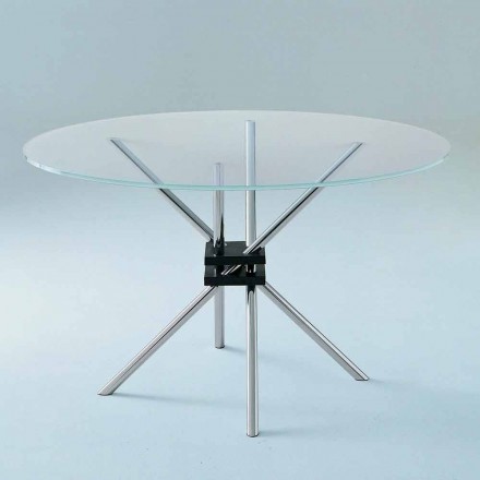 Ronde eettafel in gehard glas en staal Made in Italy - Trebbiano Viadurini