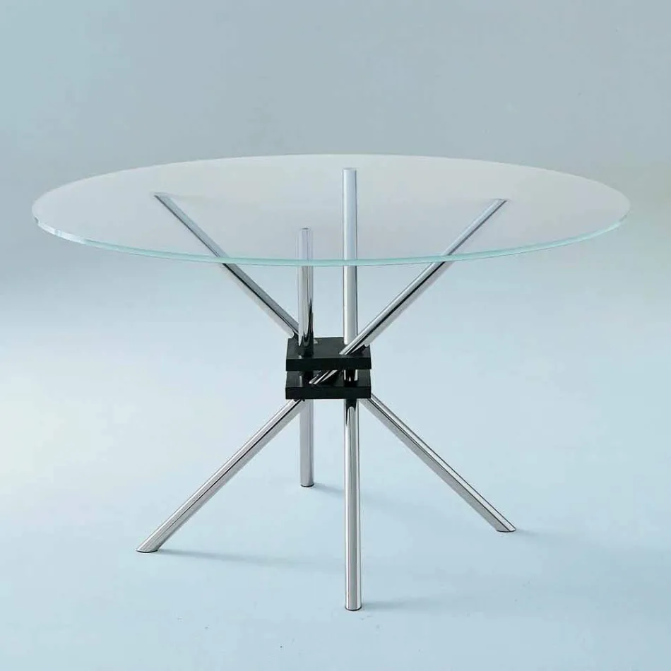 Ronde eettafel in gehard glas en staal Made in Italy - Trebbiano Viadurini