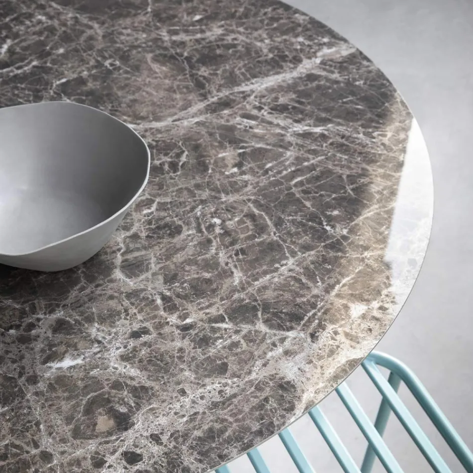 Ronde eettafel in glaskeramiek en metaal Made in Italy - Alfero Viadurini