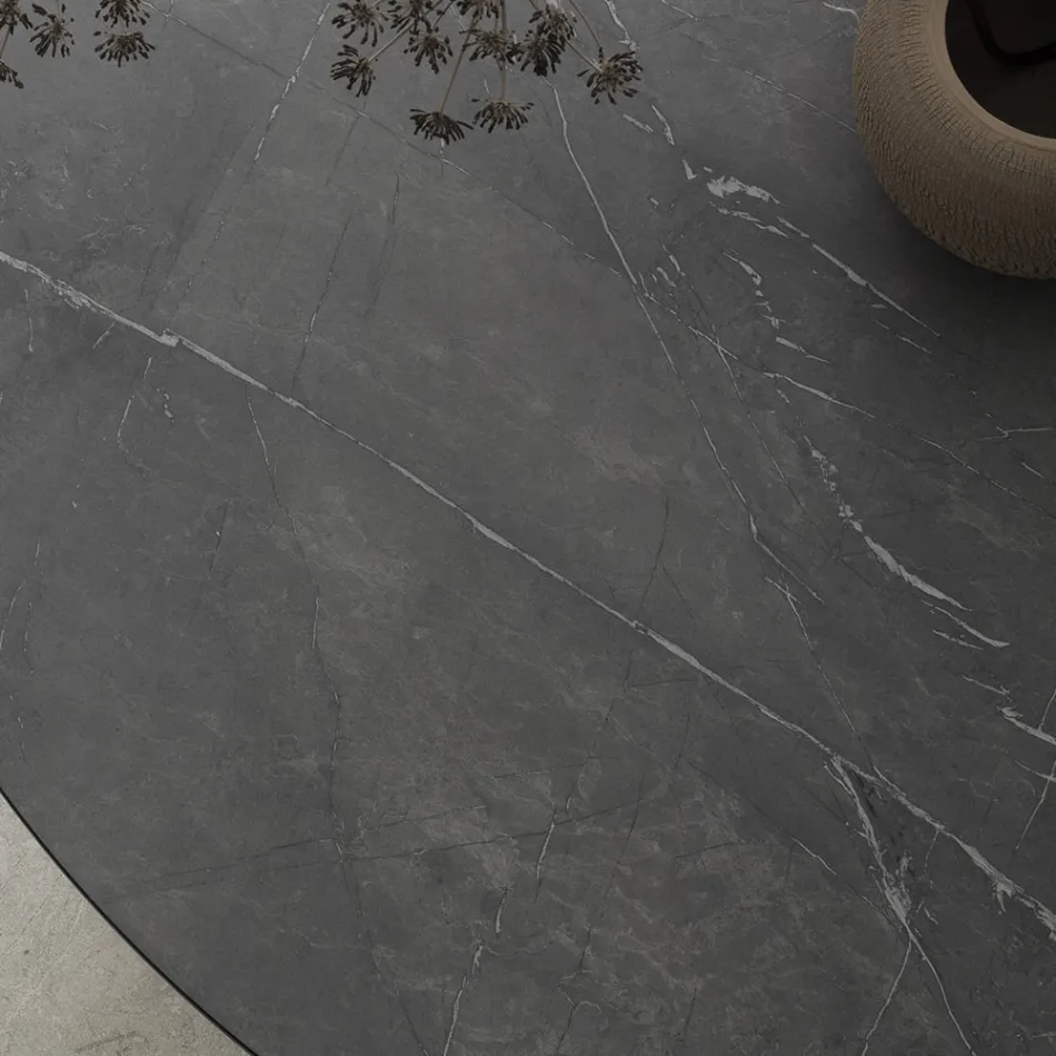 Ronde eettafel van metaal en gelamineerd Hpl Made in Italy - Bastiano Viadurini