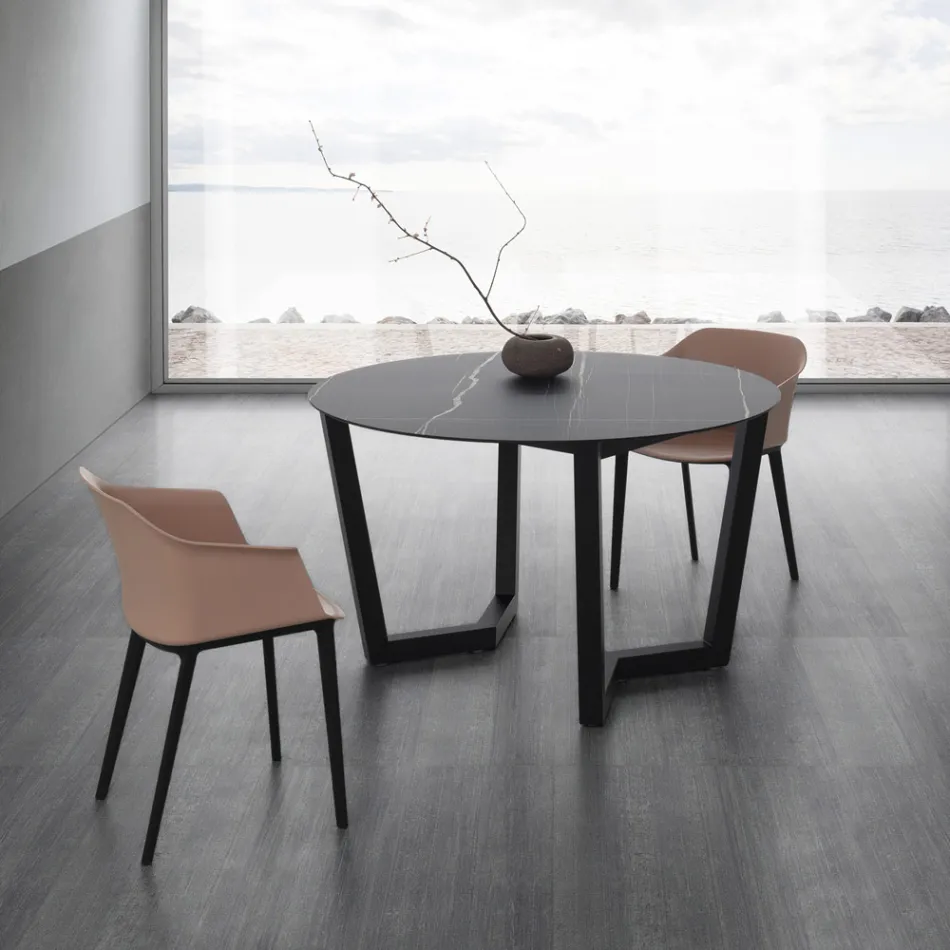 Ronde eettafel van metaal en gelamineerd Hpl Made in Italy - Bastiano Viadurini