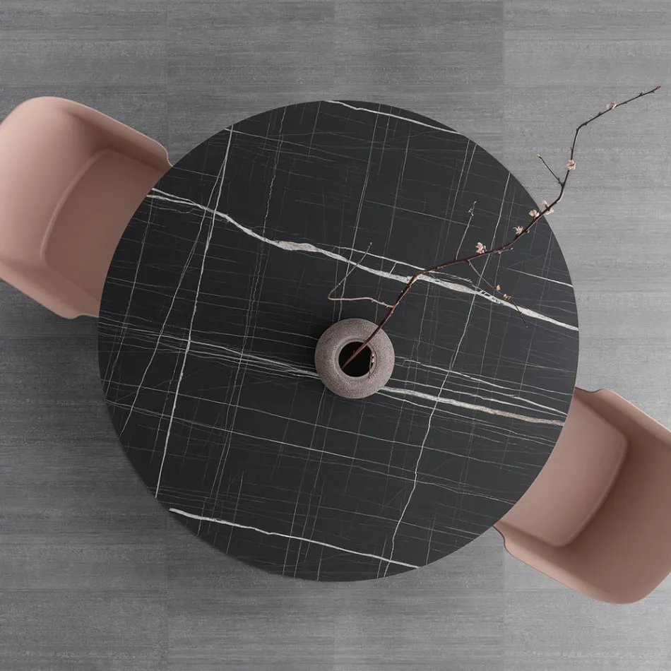 Ronde eettafel van metaal en gelamineerd Hpl Made in Italy - Bastiano Viadurini