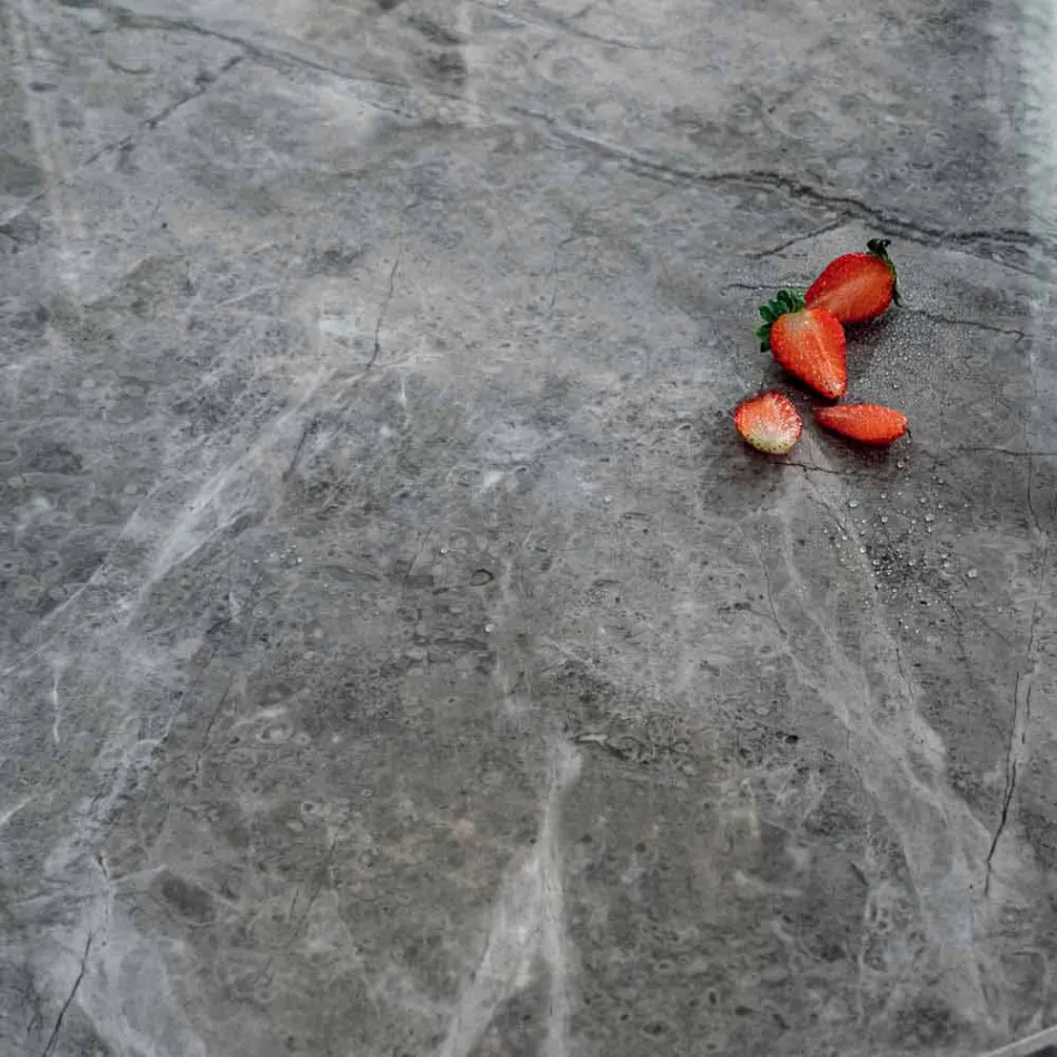 Moderne ronde eettafel in keramisch marmer en metaaleffect - Jarvis Viadurini