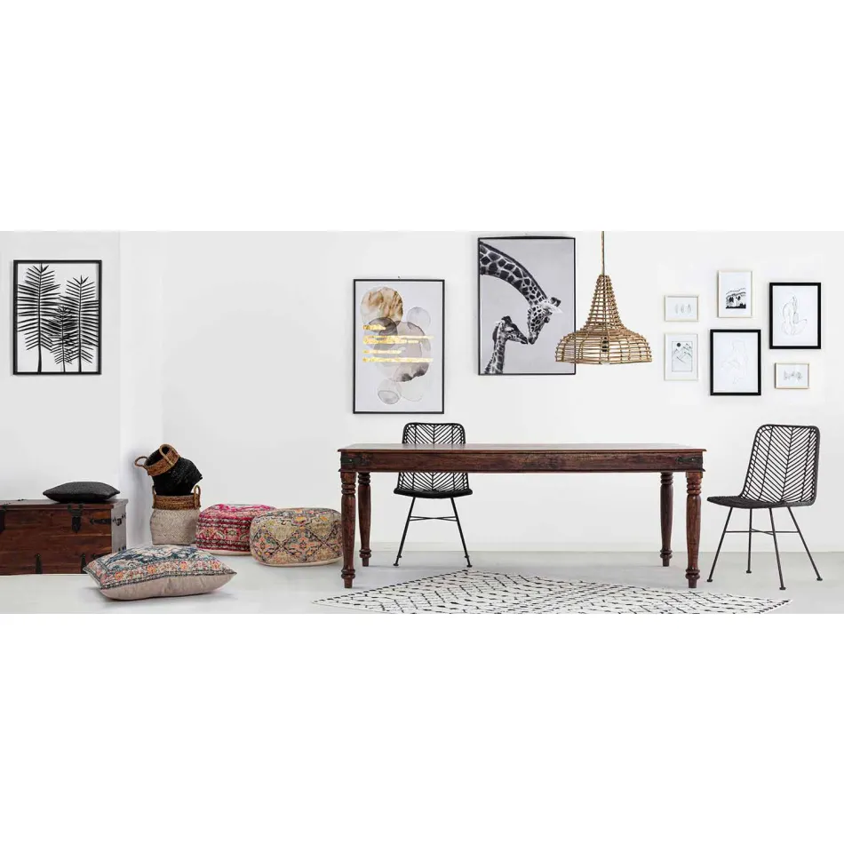 Eettafel in klassieke stijl van massief acaciahout Homemotion - Pitta Viadurini