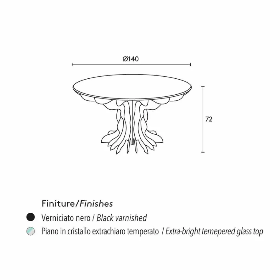 Cassia ronde eettafel, piano zwart hout en glas top Viadurini