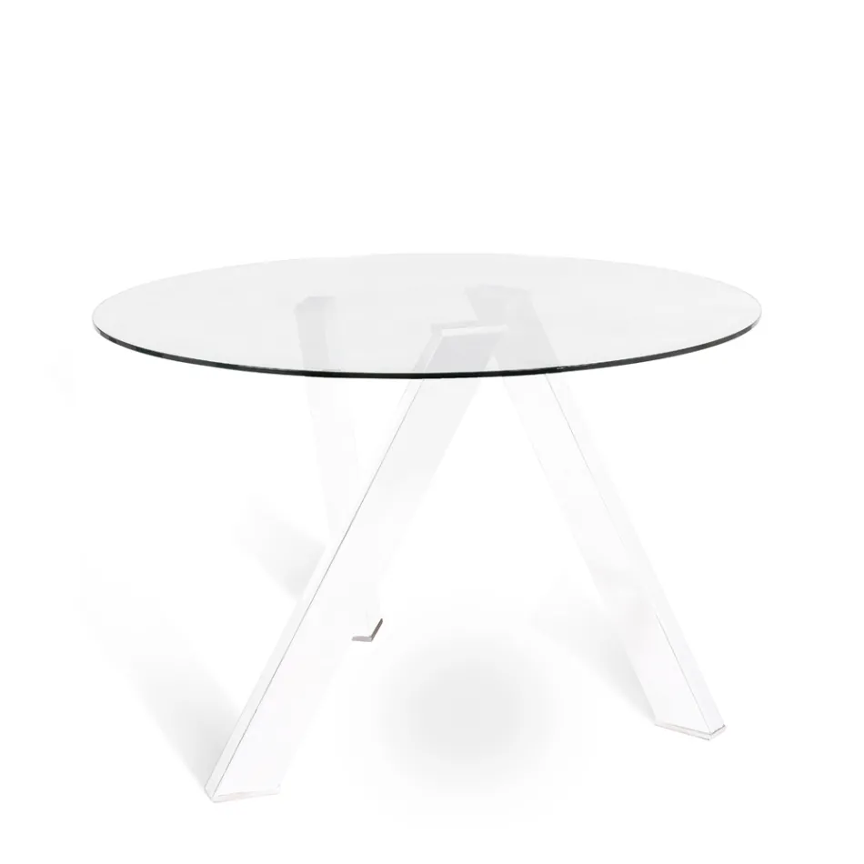 Ronde eettafel Adamo met glazen blad, modern design Viadurini
