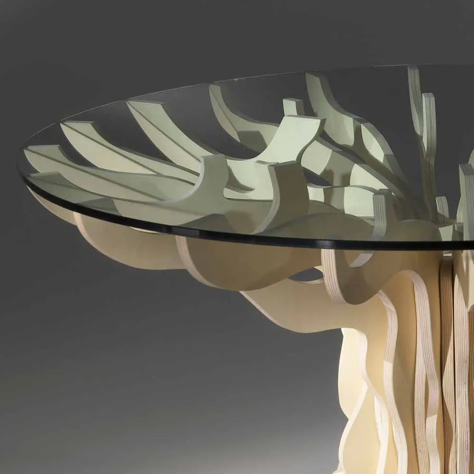 Ronde eetkamer houten tafel met gehard glas top Dalia Viadurini