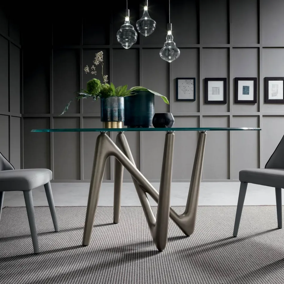 Ronde eettafel in transparant glas en polyurethaan poten - Stalto Viadurini