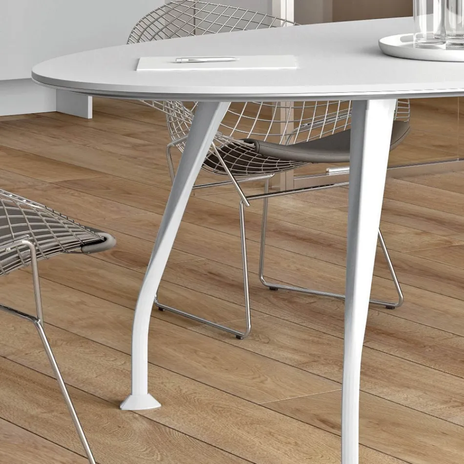 Ovale vergadertafel in witte melamine - Fadila Viadurini