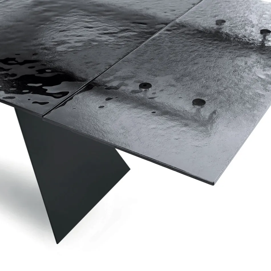 Woonkamertafel 160x90 met transparant blad van gehamerd glas - Martello Viadurini