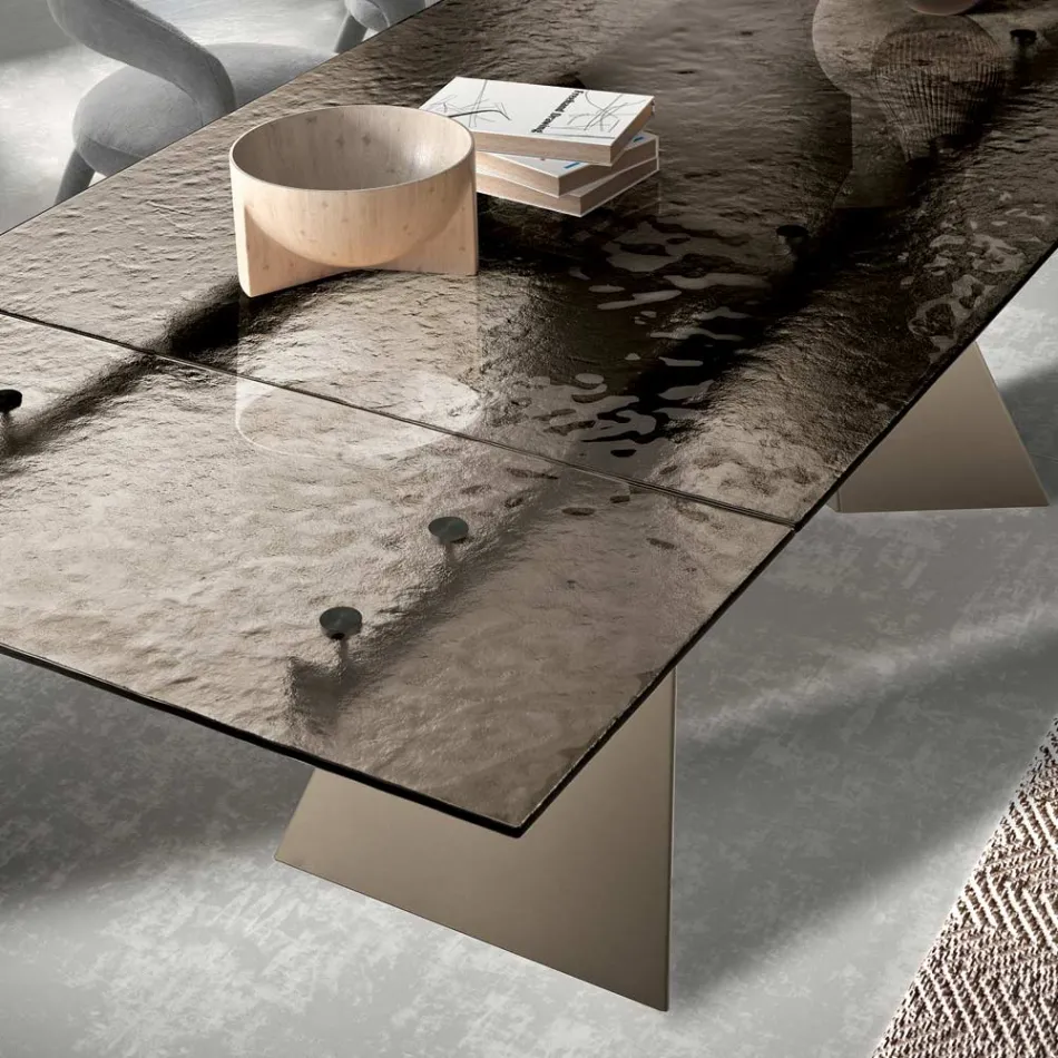 Woonkamertafel 160x90 met transparant blad van gehamerd glas - Martello Viadurini