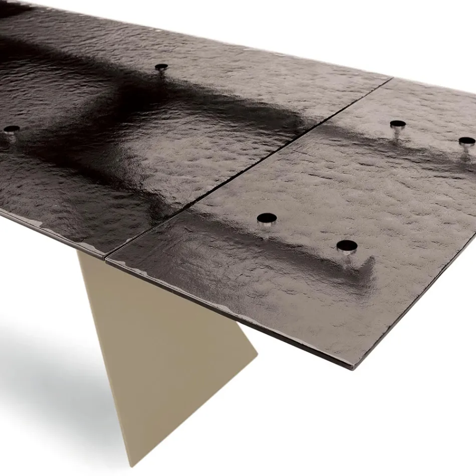 Woonkamertafel 160x90 met transparant blad van gehamerd glas - Martello Viadurini