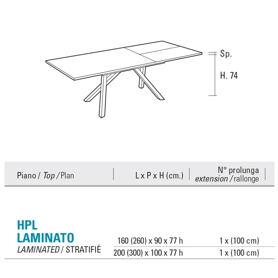 Uitschuifbare salontafel 260 of 300 cm in metaal en HPL - Borgo Viadurini