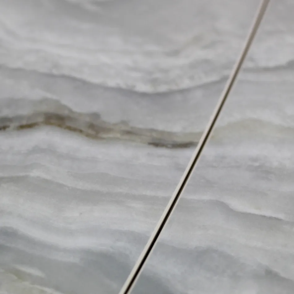 Uitschuifbare woonkamertafel met tonvormig blad in keramiek Made in Italy - Bril Viadurini