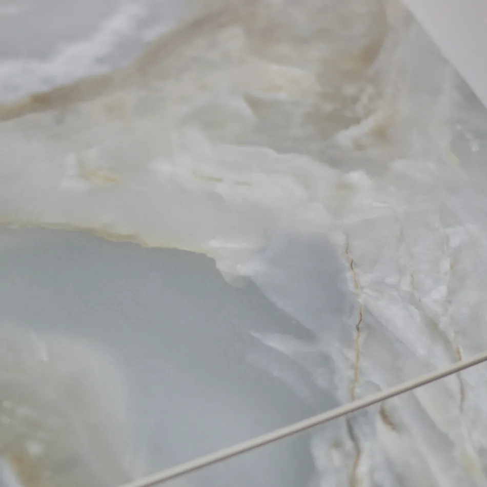 Uitschuifbare woonkamertafel met tonvormig blad in keramiek Made in Italy - Bril Viadurini