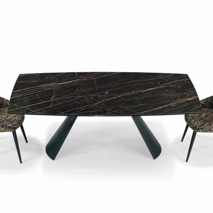 Uitschuifbare woonkamertafel met tonvormig blad in keramiek Made in Italy - Bril Viadurini