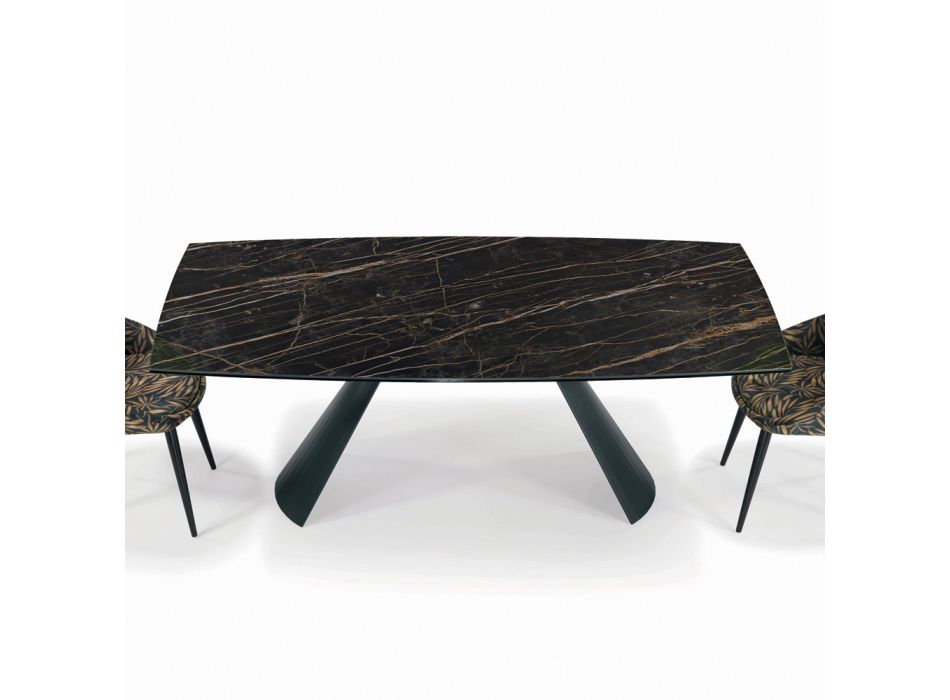 Uitschuifbare woonkamertafel met tonvormig blad in keramiek Made in Italy - Bril Viadurini