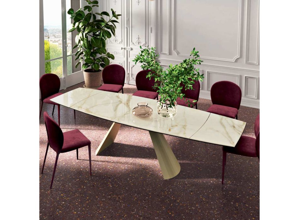Uitschuifbare woonkamertafel met tonvormig blad van keramiek Made in Italy - Bril Viadurini