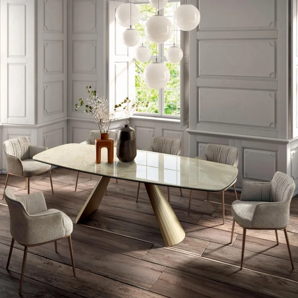 Vaste woonkamertafel met tonvormig blad van keramiek Made in Italy - Bril Viadurini