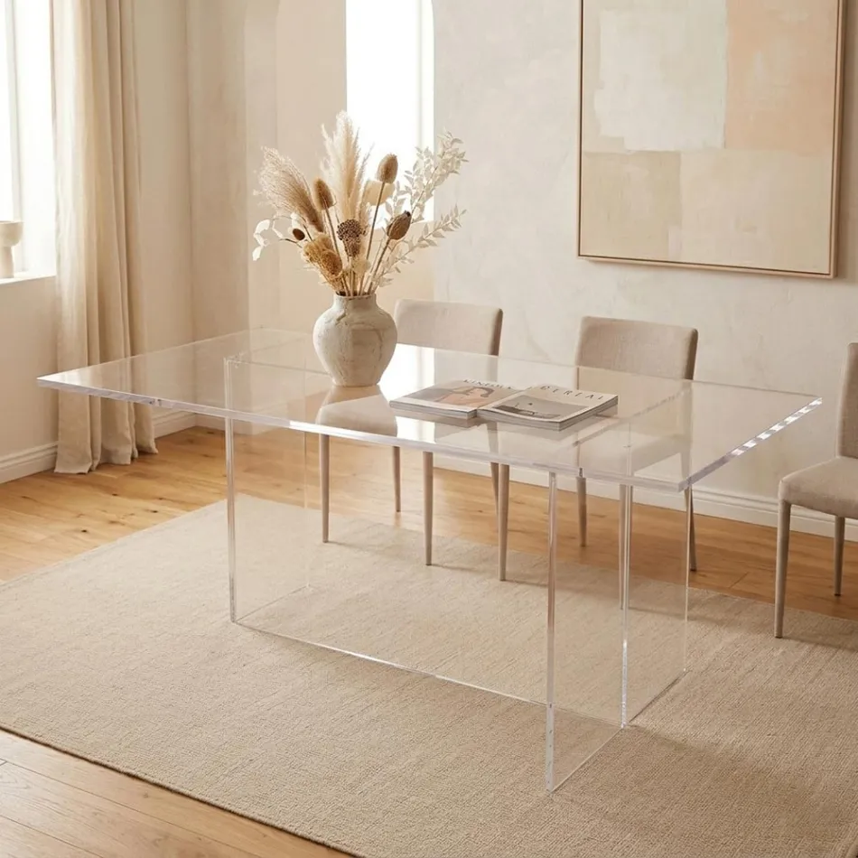 Selenia minimalistische designtafel van transparant plexiglas, gemaakt in Italië. Viadurini