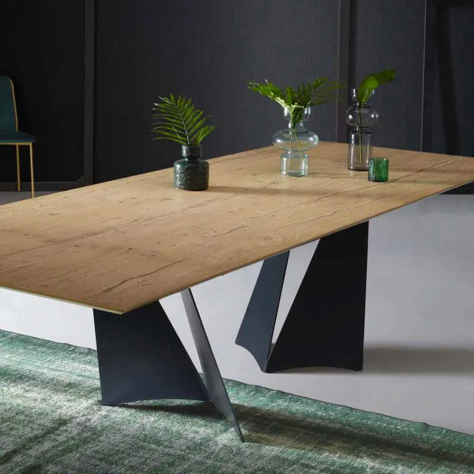 Uitschuifbare designtafel tot 294 cm in hout en metaal Made in Italy - Nuzzo Viadurini