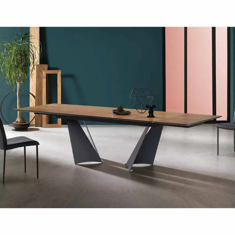 Uitschuifbare designtafel tot 294 cm in hout en metaal Made in Italy - Nuzzo Viadurini