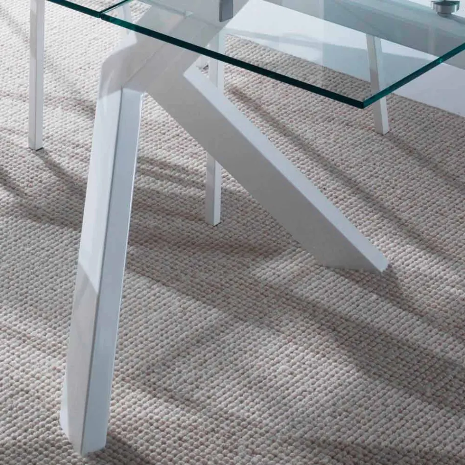 Design tafel uitschuifbaar metaal en gehard glas Mesa Viadurini