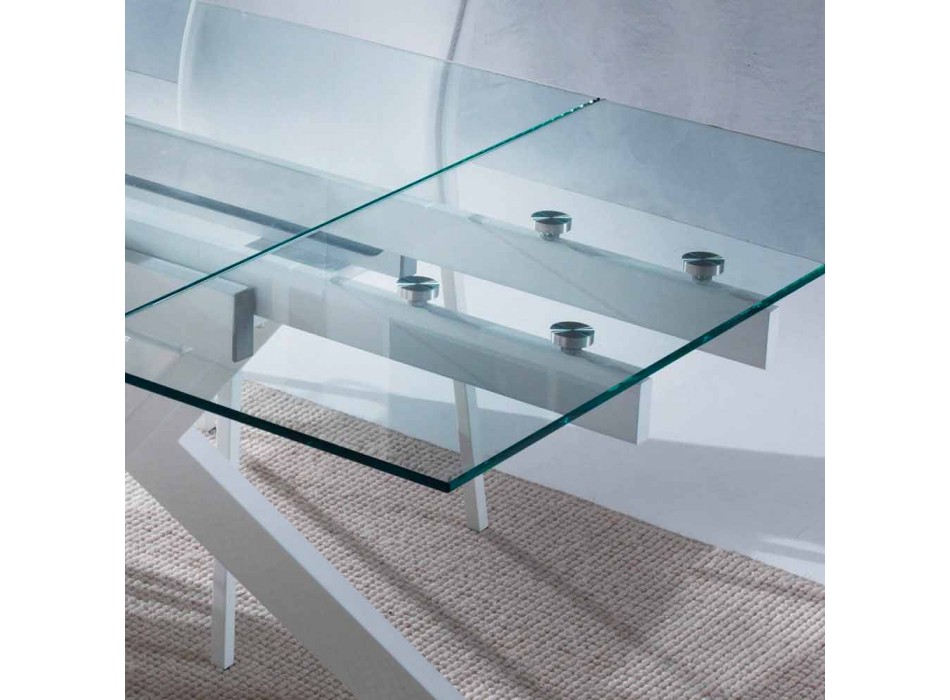 Design tafel uitschuifbaar metaal en gehard glas Mesa Viadurini
