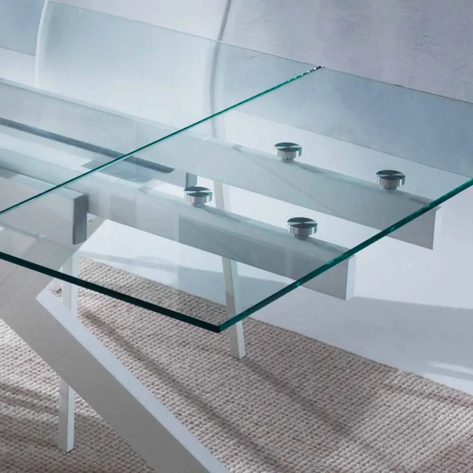 Design tafel uitschuifbaar metaal en gehard glas Mesa Viadurini