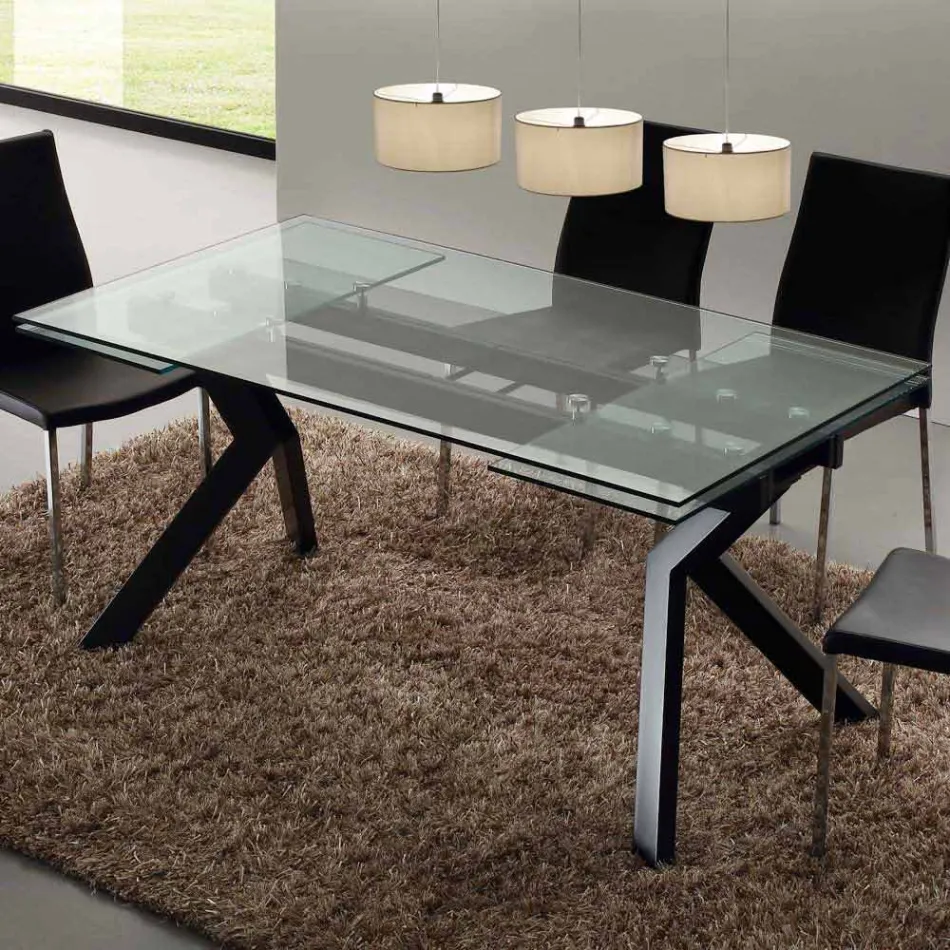 Design tafel uitschuifbaar metaal en gehard glas Mesa Viadurini