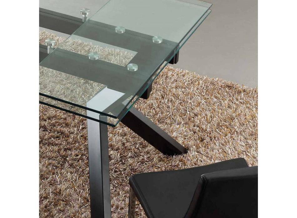 Design tafel uitschuifbaar metaal en gehard glas Mesa Viadurini