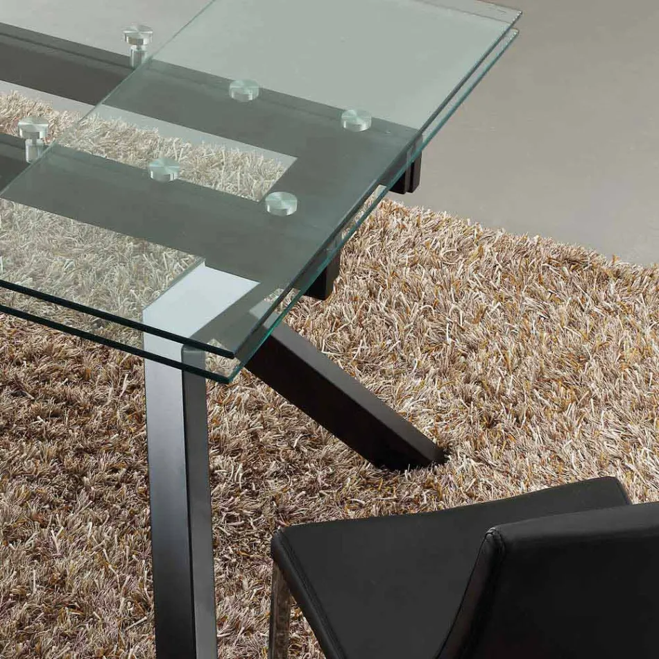 Design tafel uitschuifbaar metaal en gehard glas Mesa Viadurini