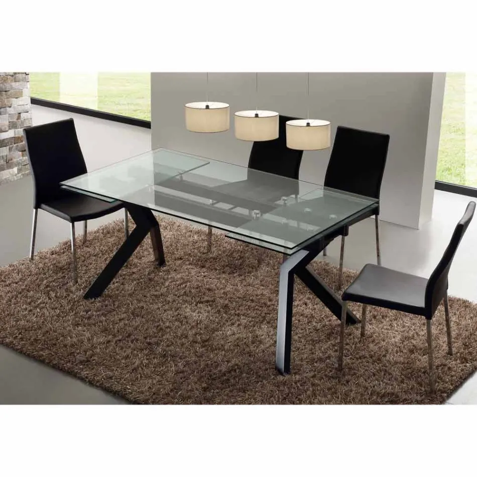 Design tafel uitschuifbaar metaal en gehard glas Mesa Viadurini