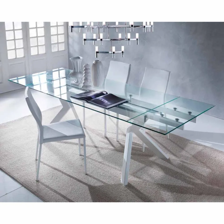 Design tafel uitschuifbaar metaal en gehard glas Mesa Viadurini