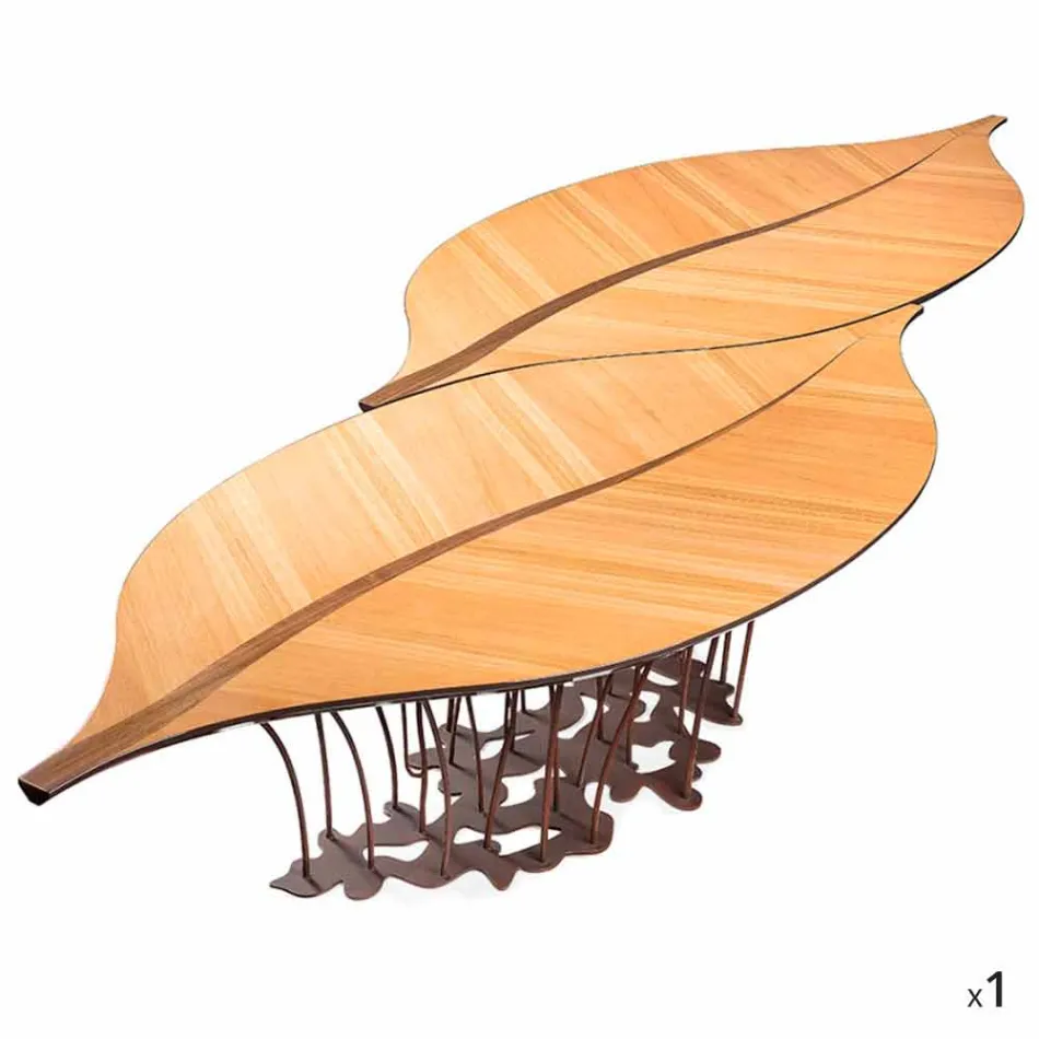 Design tafel gefineerd eiken en walnoothout Fenice Viadurini