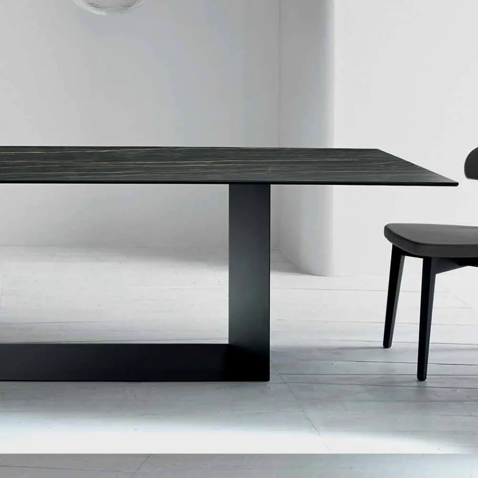 Designtafel in Matt Noir Desir keramiek en metaal gemaakt in Italië - donkerbruin Viadurini