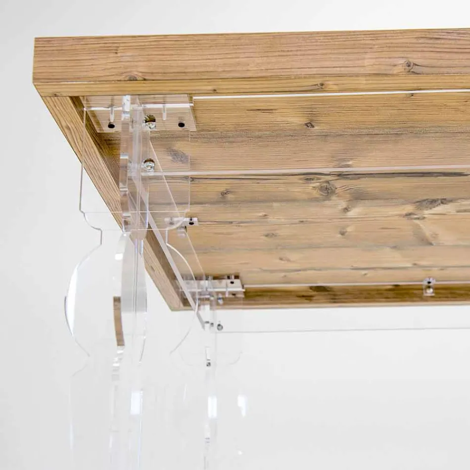 Designtafel gemaakt van dennenhout en plexiglas gemaakt in Italië, Castro Viadurini