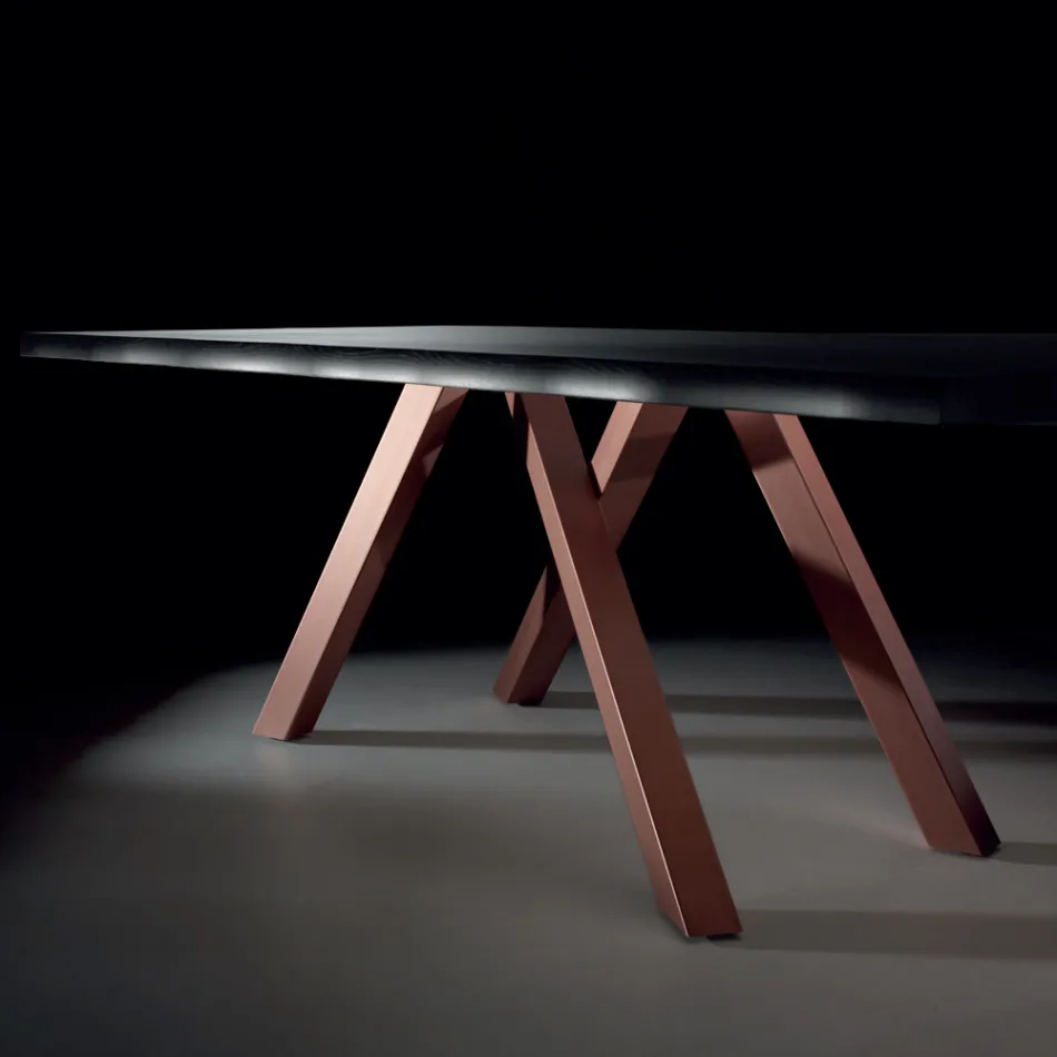 Designtafel in hout en staal tot 12 zitplaatsen Made in Italy - Settimmio Viadurini
