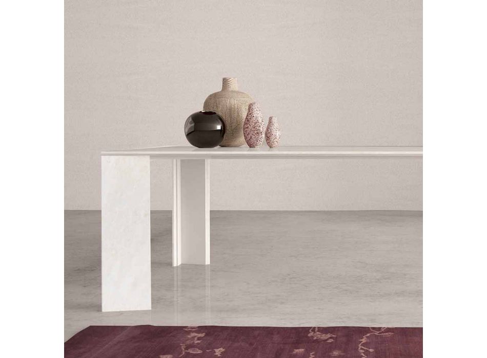 Design tafel gemaakt in Italië in wit Namibië marmer, 210x110 cm - klooster Viadurini